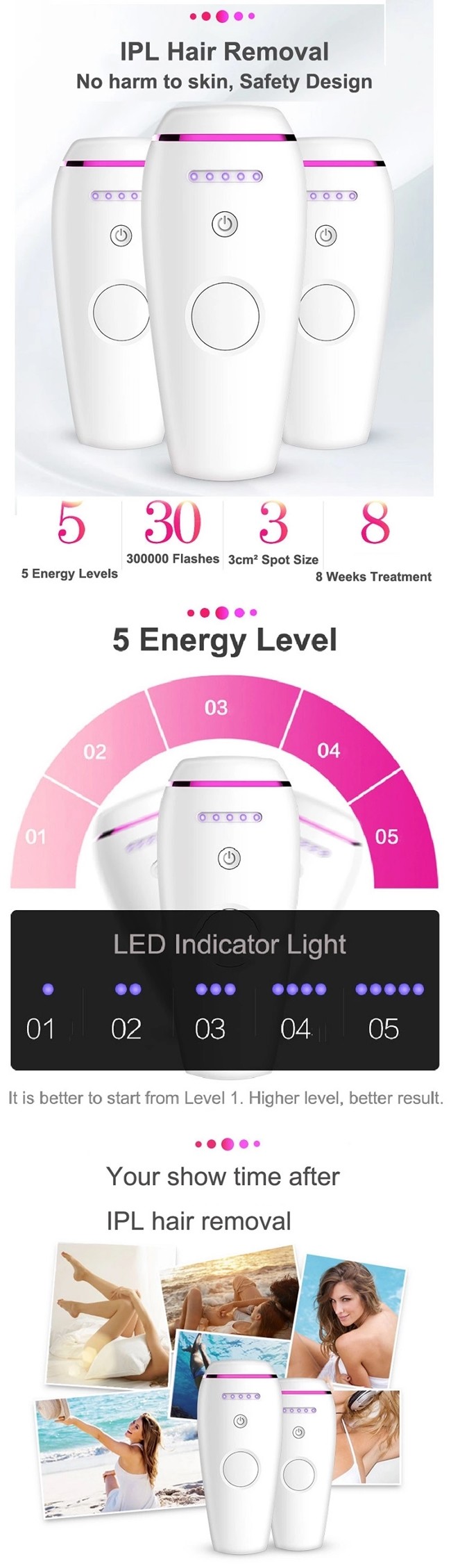 Home Use 510nm 220V 30000 Permanent Laser IPL Epilator